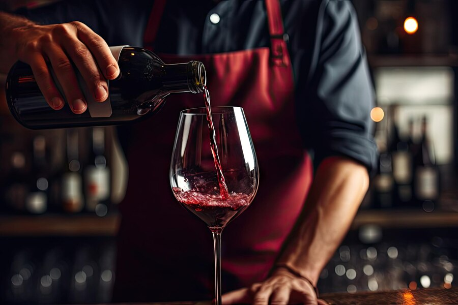 Bartender pouring wine into a wine glass