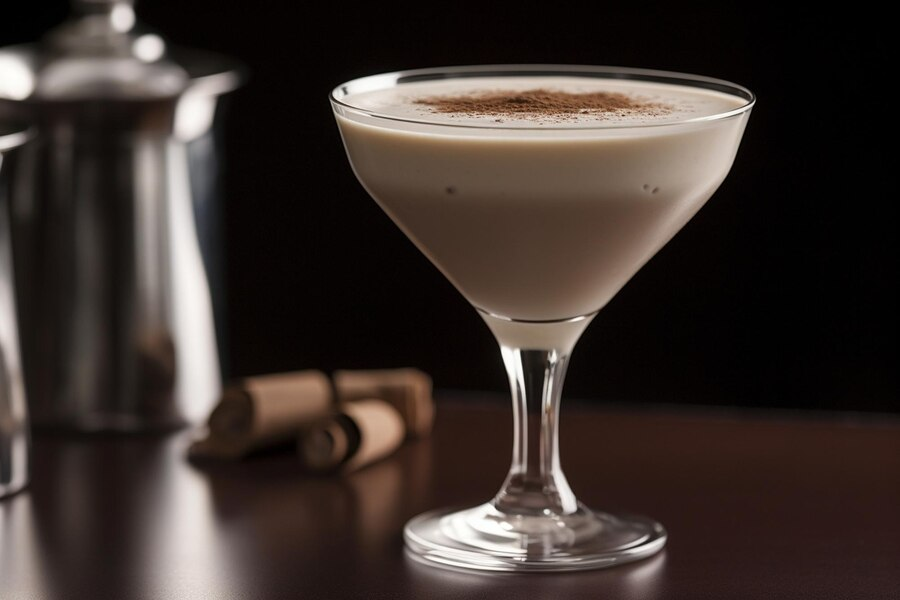 White mocha martini in a wine glass