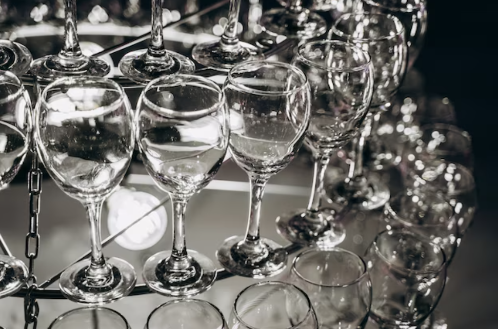 wine glasses on a transparent table