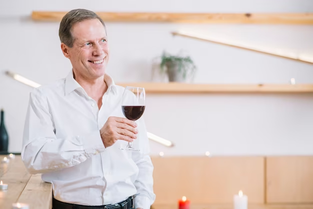 Smiling man holding a glass of wine